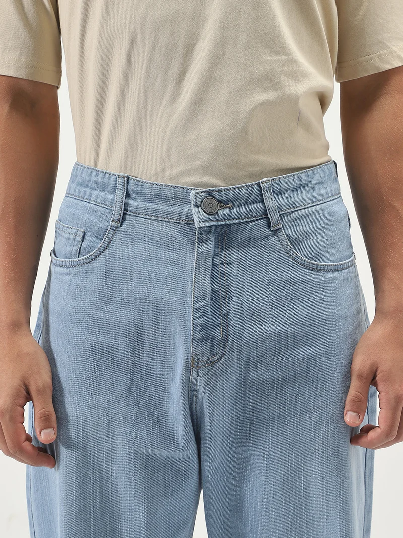 Urbano Fashion  Urbano Fashion Men's Ice Blue Loose Baggy Fit Washed Denim Jeans Non-Stretchable  | Best Price UAE