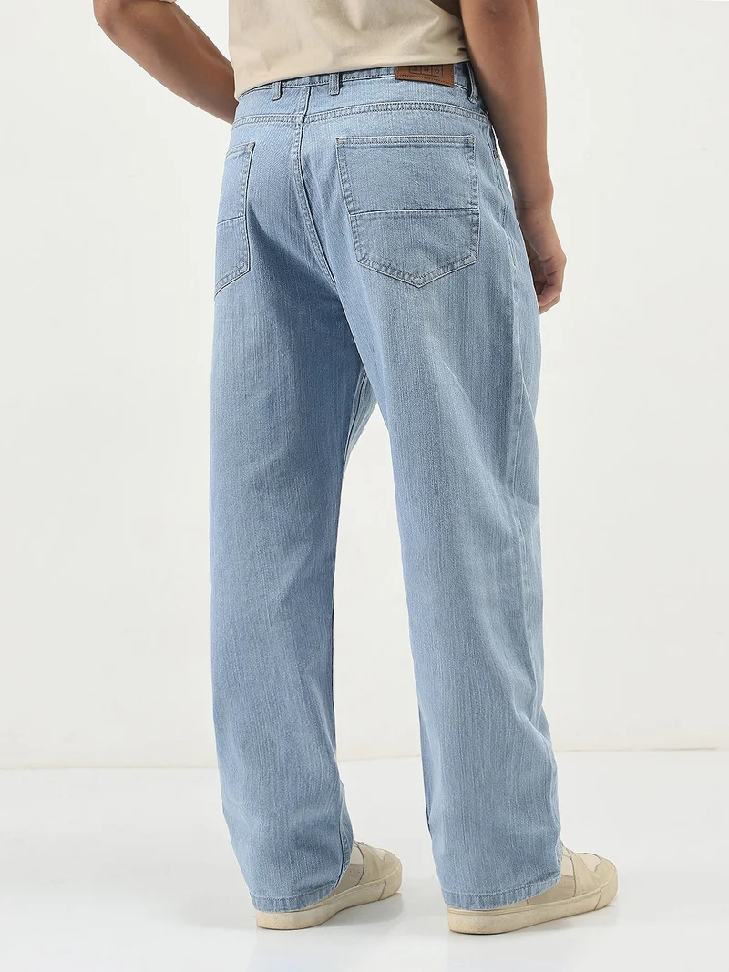 Urbano Fashion  Urbano Fashion Men's Ice Blue Loose Baggy Fit Washed Denim Jeans Non-Stretchable  | Best Price UAE