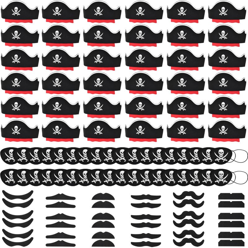Halatool 36 Set Pirate Accessories Bulk for Kids Include 36 Felt Pirates Hats with 36 Eye Patches and 36 Mustaches Pirate Costume Accessories for Halloween Masquerade Cosplay Party Favors Decor - Image 3
