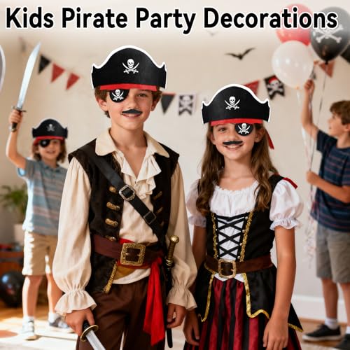 Halatool 36 Set Pirate Accessories Bulk for Kids Include 36 Felt Pirates Hats with 36 Eye Patches and 36 Mustaches Pirate Costume Accessories for Halloween Masquerade Cosplay Party Favors Decor - Image 5