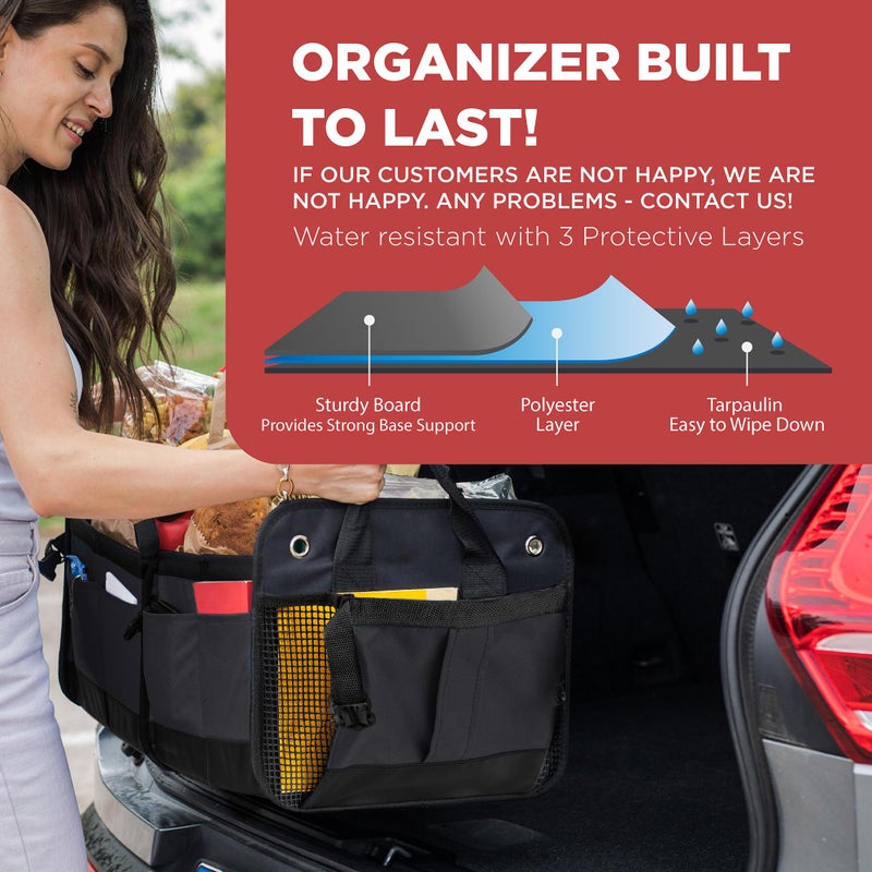 TRUNKCRATEPRO Trunk Organizer For Car, Suv, Truck | Premium Adjustable Multi Compartments Collapsible Car Trunk Organizer With Securing Straps & Non-Slip Bottom (Large Size, Black) - Image 3