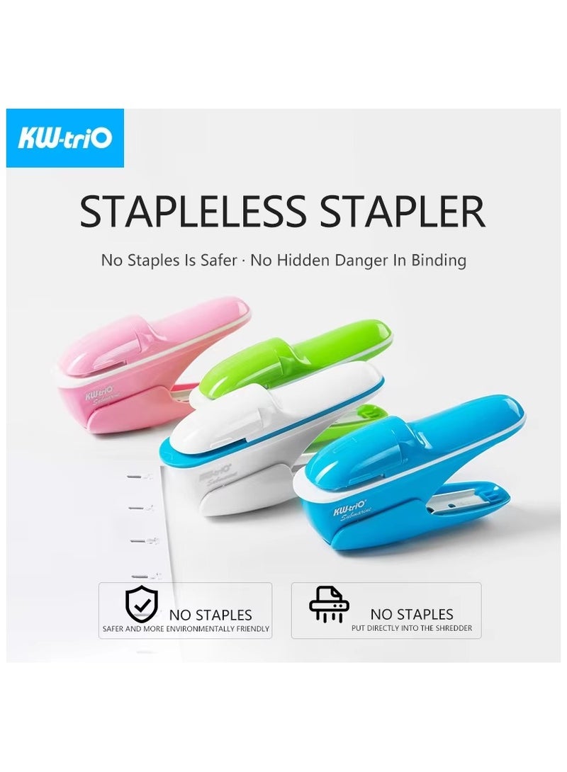كيه دبليو تريو دباسة ورق KW-triO بدون دبابيس، دباسة بلاستيكية محمولة بدون دبابيس، تجليد 8 ورقات من الورق، لوازم مكتبية - Image 3