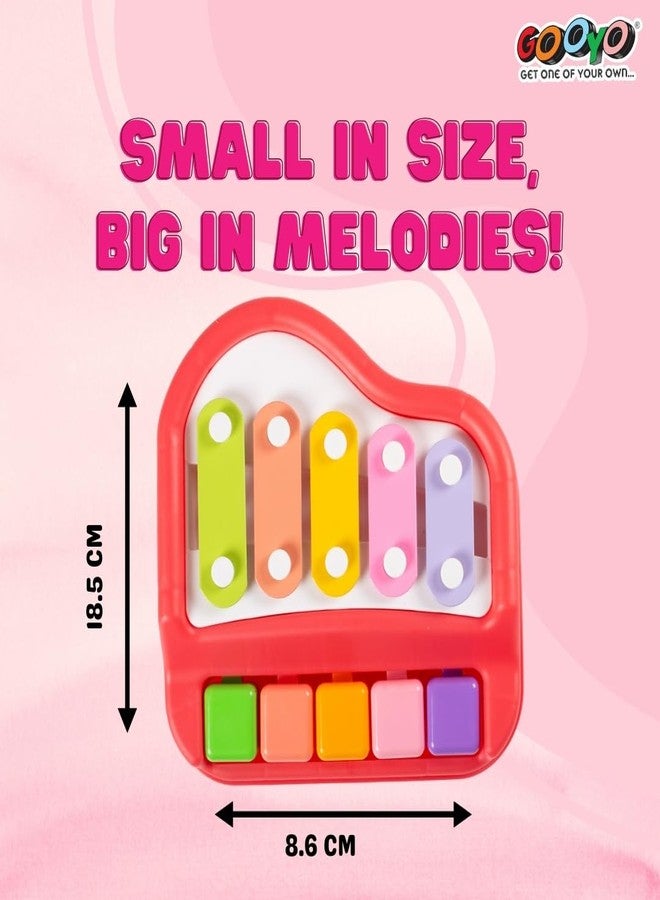 Gooyo 1512 Preschool Kids Educational Knock Playing Musical Xylophone Toy for Kids | 2 in 1 Mini Musical Piano and Xylophone Toy with Colorful Keys & 2 Mallets | Red | No Batteries Required - Image 5