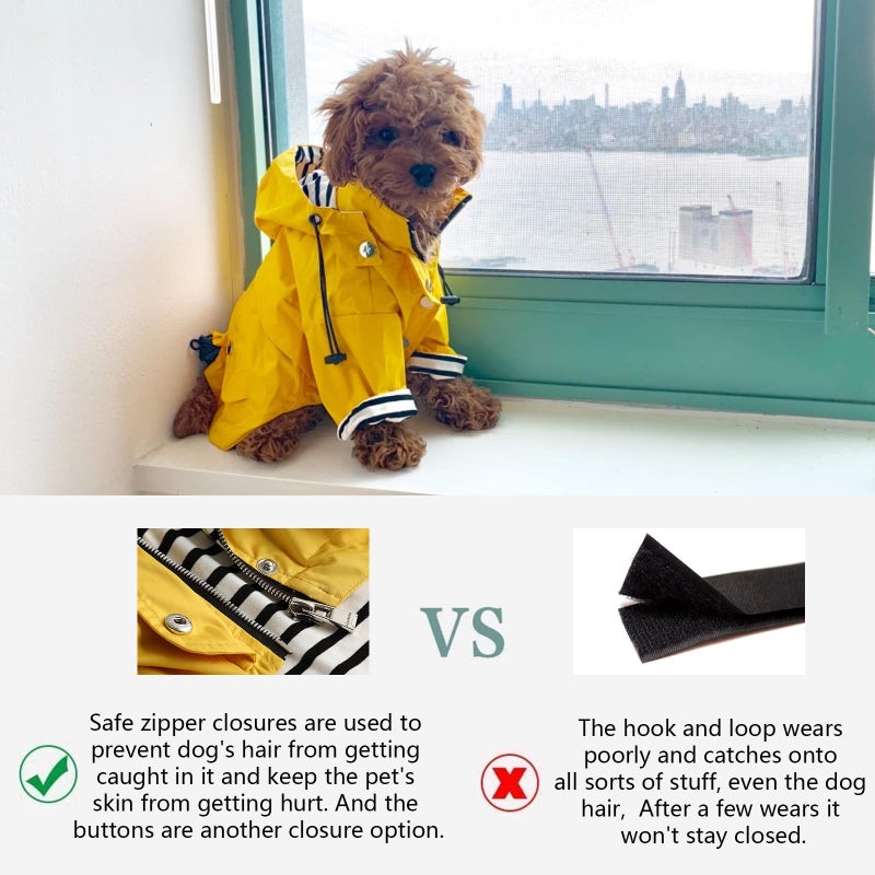 Morezi Dog Zip Up Raincoat with Reflective Buttons, Rain/Water Resistant, Adjustable Drawstring, Removable Hood, Raincoats with Legs 8lbs to 80lbs Available - Yellow - S - Image 4