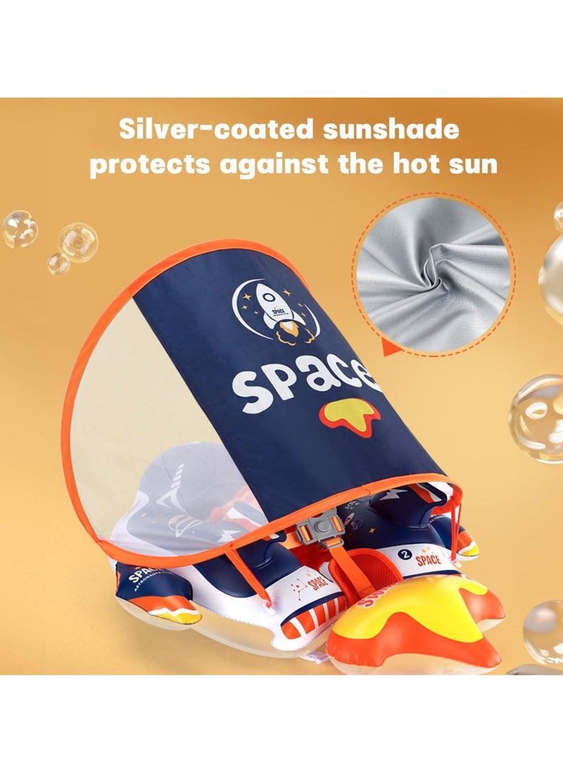 SwimBoBo - Baby Swimming Inflatable Float with Sun Protection Canopy Children Waist Ring Pool Floats add Tail no flip Over Swim Trainer for Infants Swimming Buoy (Swimming Ring Rocket) - Image 1