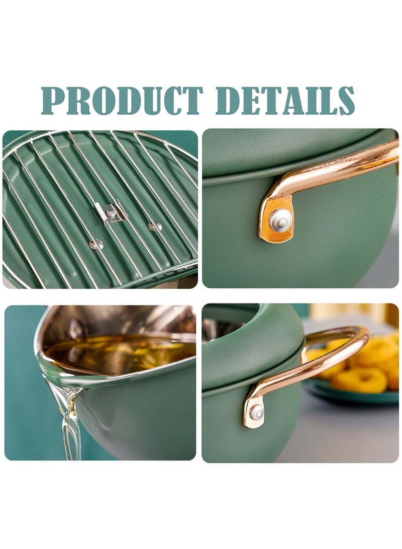 Bukela Fryer, 304 Stainless Steel Tempura Frying Pan, 3.2L, With Thermometer And Drip Rack Lid, Suitable For Turkey Legs, Wings, Fries (green) - Image 3