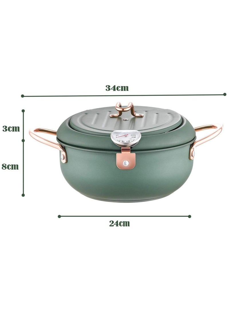 Bukela Fryer, 304 Stainless Steel Tempura Frying Pan, 3.2L, With Thermometer And Drip Rack Lid, Suitable For Turkey Legs, Wings, Fries (green) - Image 2