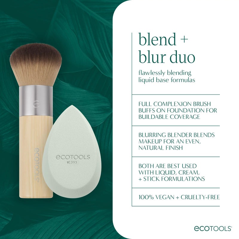 EcoTools Blend + Blur Makeup Brush and Sponge Duo, Makeup Blender Sponge & Foundation Brush, For Liquid & Cream Makeup, Cloud Skin, Eco Friendly, Latex-Free, Cruelty Free, & Vegan, 2 Piece Set - Image 3