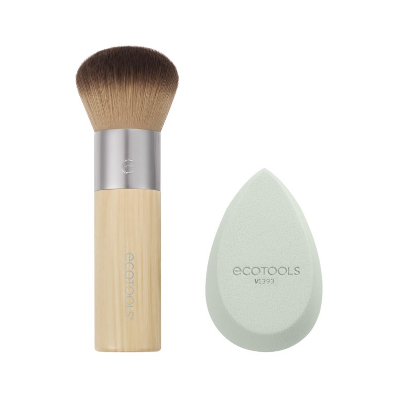 EcoTools Blend + Blur Makeup Brush and Sponge Duo, Makeup Blender Sponge & Foundation Brush, For Liquid & Cream Makeup, Cloud Skin, Eco Friendly, Latex-Free, Cruelty Free, & Vegan, 2 Piece Set - Image 2