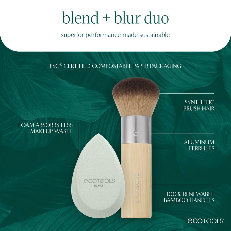 EcoTools Blend + Blur Makeup Brush and Sponge Duo, Makeup Blender Sponge & Foundation Brush, For Liquid & Cream Makeup, Cloud Skin, Eco Friendly, Latex-Free, Cruelty Free, & Vegan, 2 Piece Set - Image 5