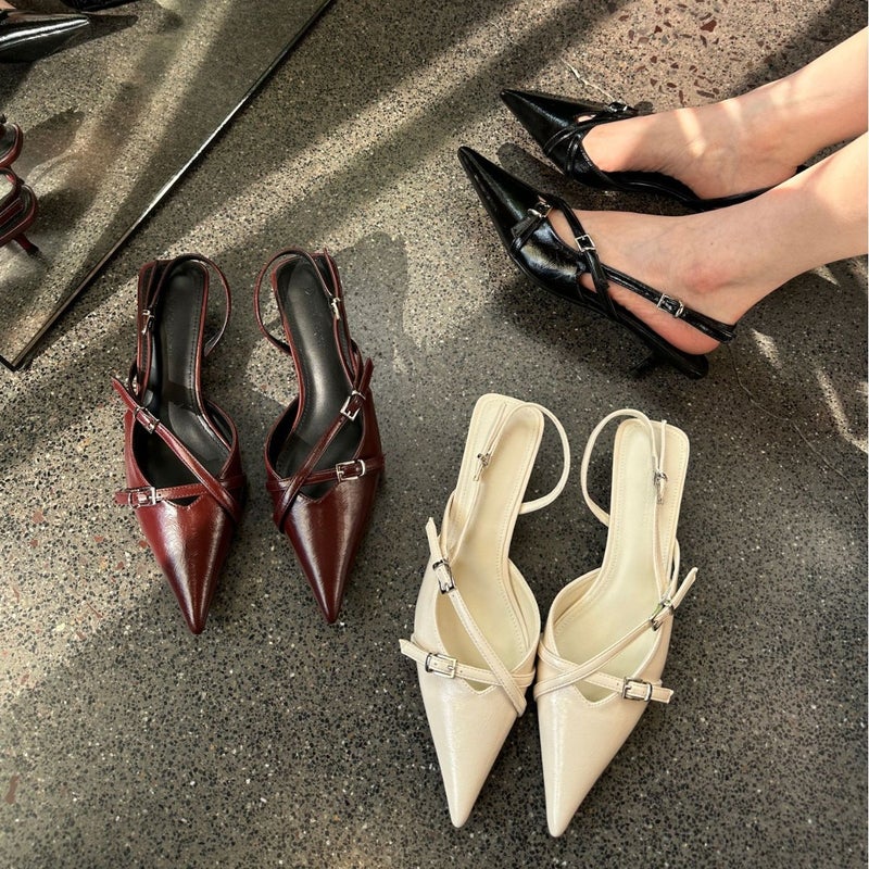 French Fashion High Heels 2025 Elegant Socialite Baotou Empty Sandals Simple Single-Layer Shoes - Image 2