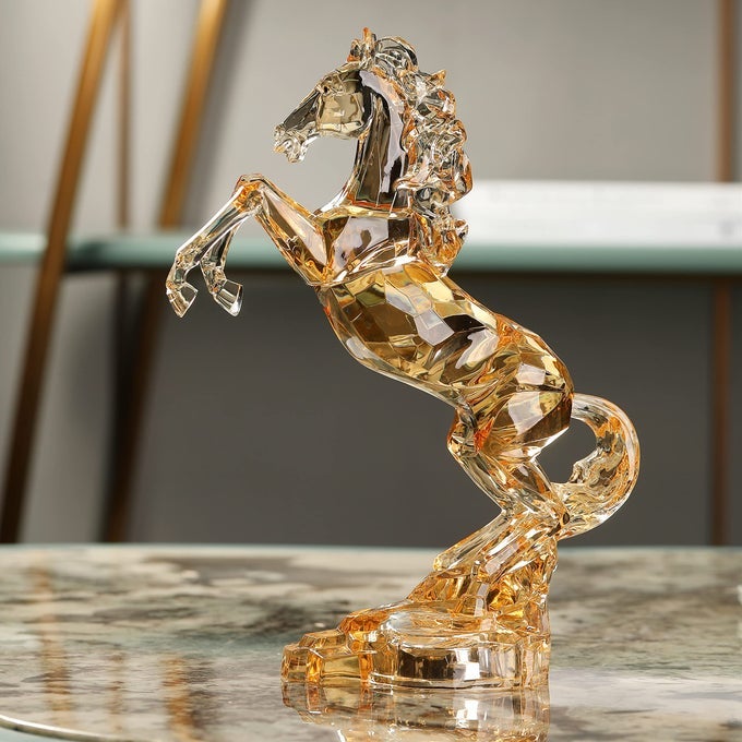 Acrylic Horse Figurine Chinese Feng Shui Glass Collection Ornament Statue Animal Collectible Standing Table Decor Home Decor 9L Amber