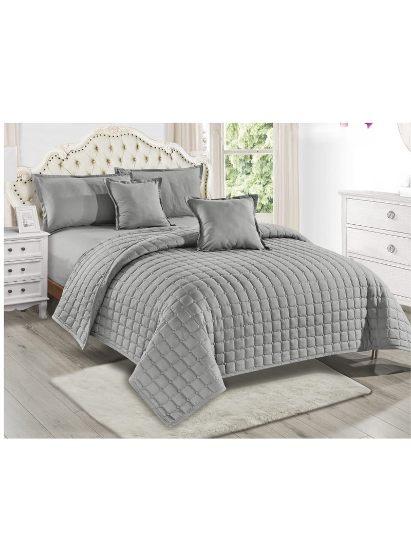 مون طقم لحاف مضغوط مكون من 4 قطع مايكروفايبر رمادي 210x160سم