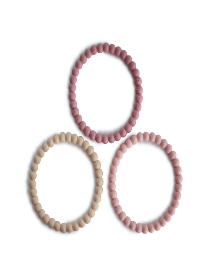 mushie Silicone Pearl Teether Bracelets Linen/Peony/Pale Pink - Image 1