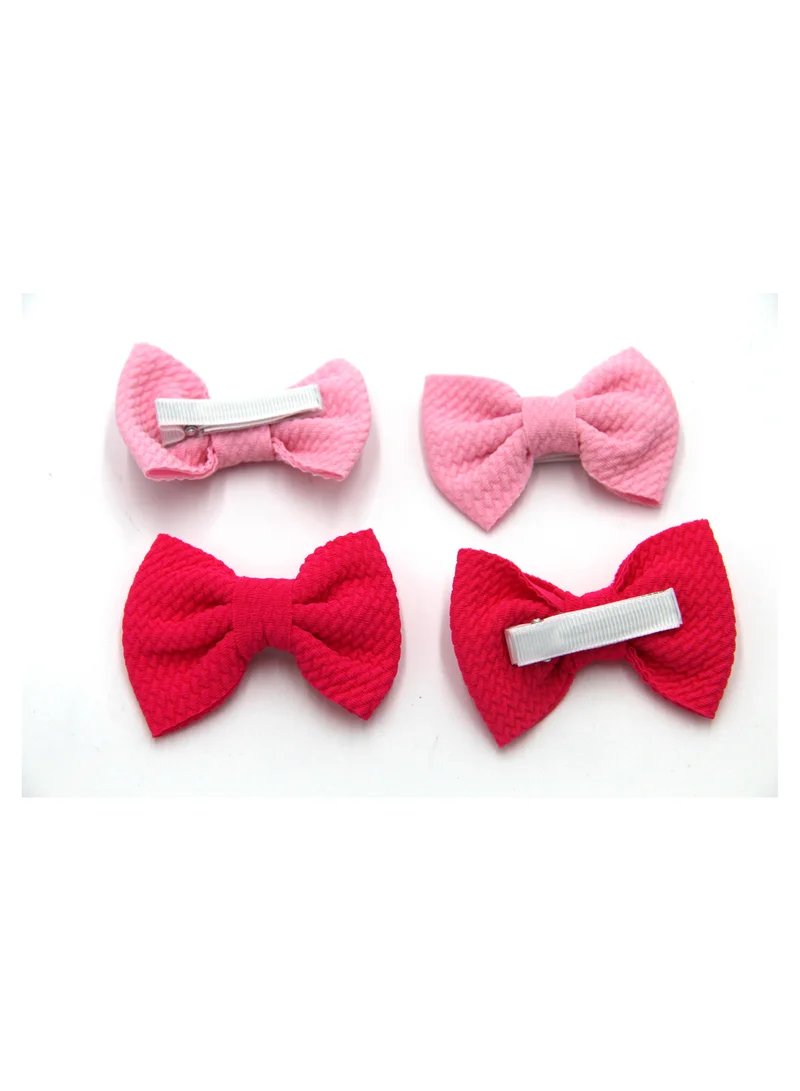 D'Daniela Nisha Ribbon Bow Clip Set For Babies and Girls -  Pink & Hot Pink