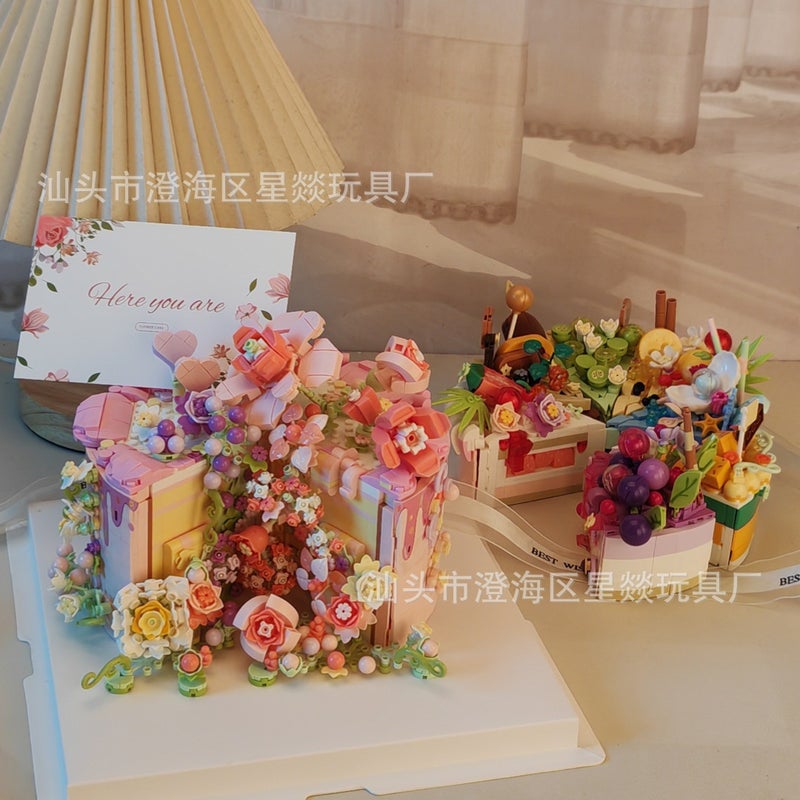 Flower Cake Chinese Building Blocks Food Fruit Model Assembled Toys Creative Ornaments Girl Series Birthday Gift - Image 5