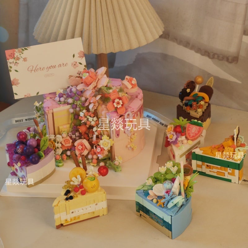 Flower Cake Chinese Building Blocks Food Fruit Model Assembled Toys Creative Ornaments Girl Series Birthday Gift - Image 4