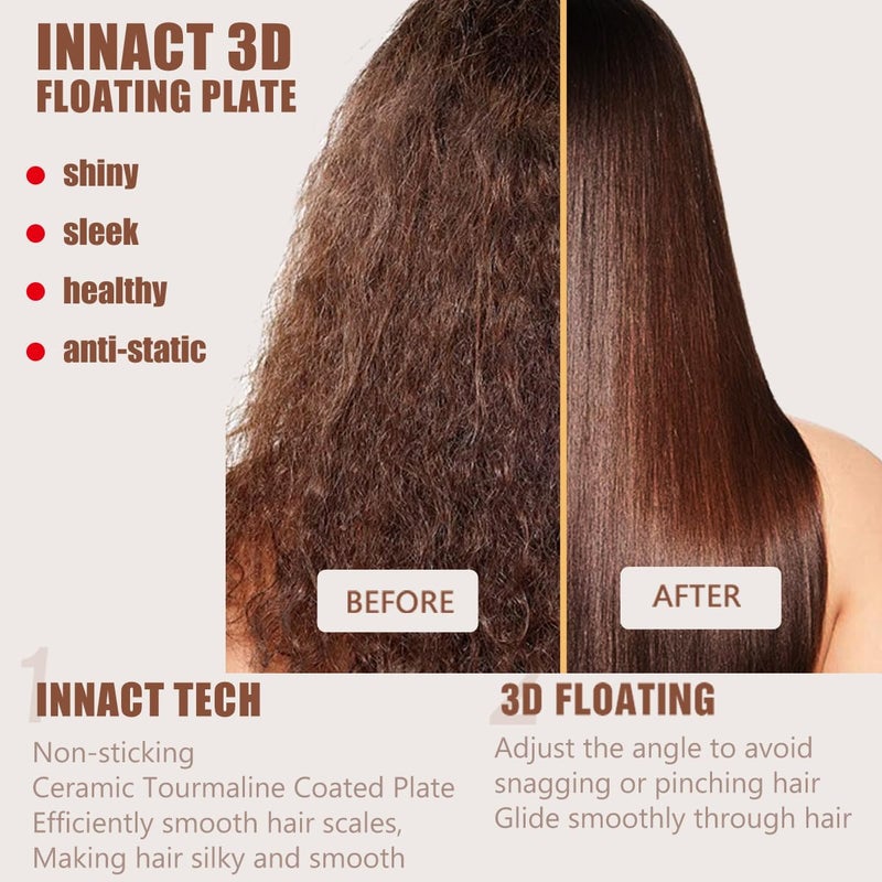 NITION Ceramic Tourmaline Hair Straighteners LCD Flat Iron MCH Fast Heating Up. Healthy Home Straightening Styling Tools with Travel Pouch Bag. 265-450°F Adjustable. 1" Smooth 3D Plate. Dual Voltage - Image 3