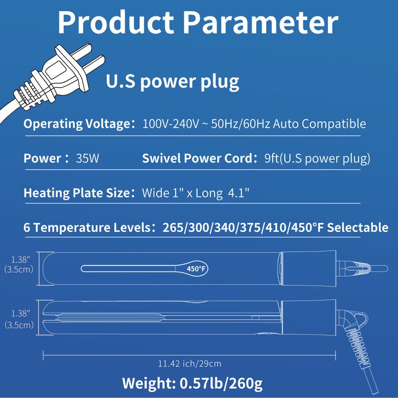 NITION Ceramic Tourmaline Hair Straighteners LCD Flat Iron MCH Fast Heating Up. Healthy Home Straightening Styling Tools with Travel Pouch Bag. 265-450°F Adjustable. 1" Smooth 3D Plate. Dual Voltage - Image 5