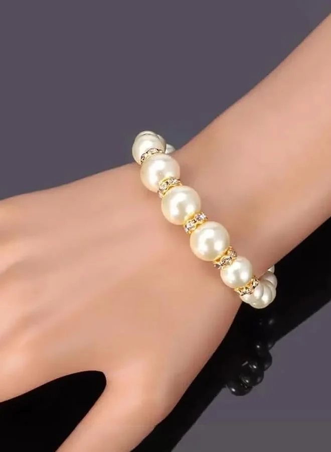 تايك تو Faux Pearl And Rhinestone Jewelry Set With Necklace, Earrings And Bracelet 3-Piece