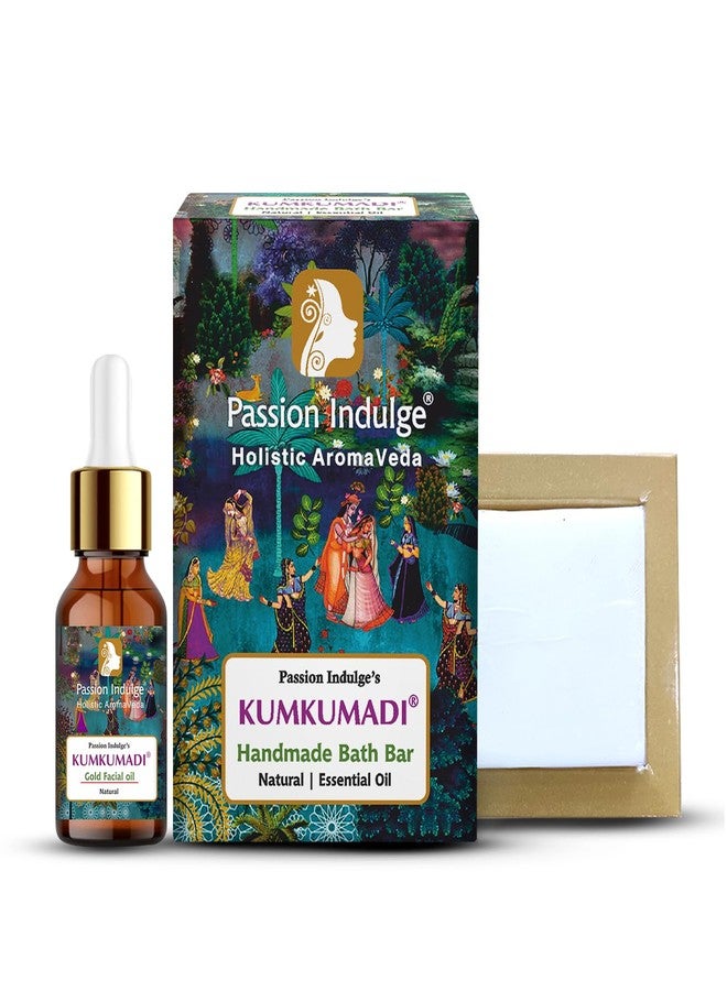 باشن إندلج استمتعي ببشرة متألقة ونضرة مع صابون الاستحمام الطبيعي المصنوع يدويًا من كومكومادي وزيت الوجه من كومكومادي، بفضل الزعفران وزيت نجيل الهند و16 نوعًا من الأعشاب. - Image 1
