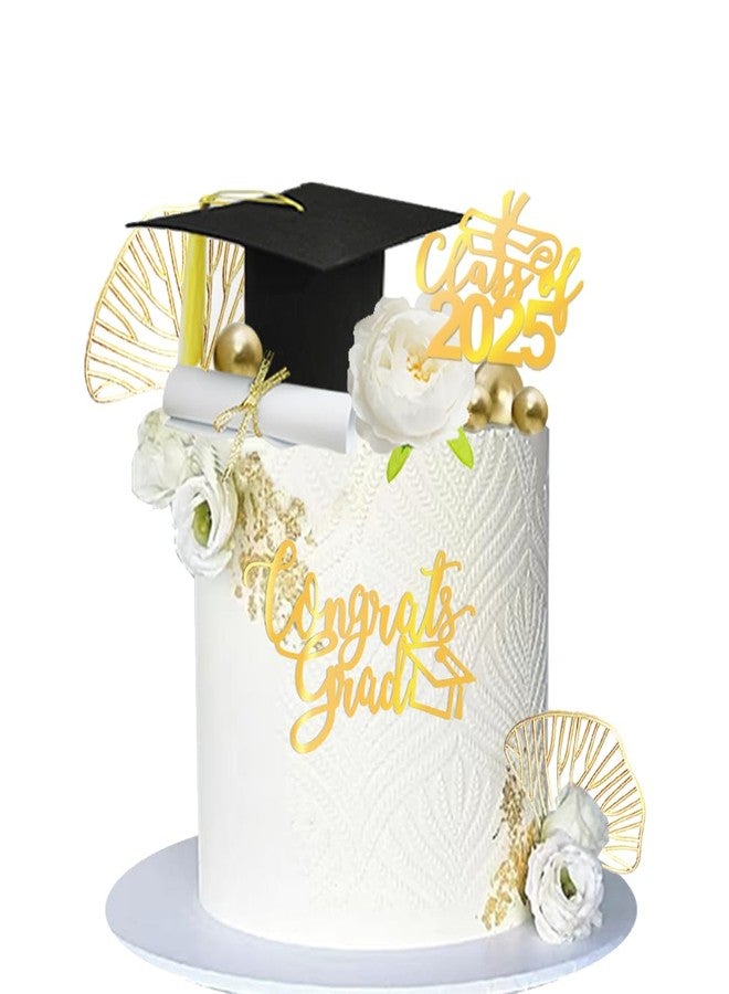 DiDida Graduation Cake Topper Flower Grad Hat Cake Topper Set Class of 2025 Graduates Grad Cake Decor for Graduation Party - Image 4