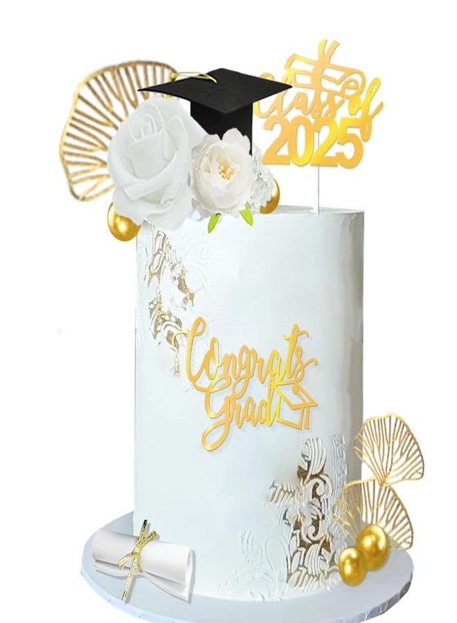 DiDida Graduation Cake Topper Flower Grad Hat Cake Topper Set Class of 2025 Graduates Grad Cake Decor for Graduation Party - Image 5