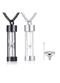 Urn Necklace for Ashes, 2Pas Vial Necklace Glass Vial Pendant Stainless Steel Glass Container Necklace Openable Keepsake Cremation Ashes Holder, Bereavement Keepsakes Jewelry with 24Inches Box Chain.