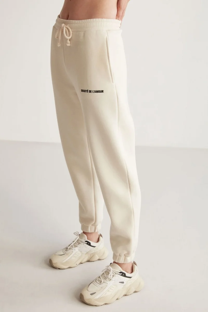 GRIMELANGE Carroline Women's Casual Cut Embroidered Waist and Leg Elastic Vanilla Sweatpants