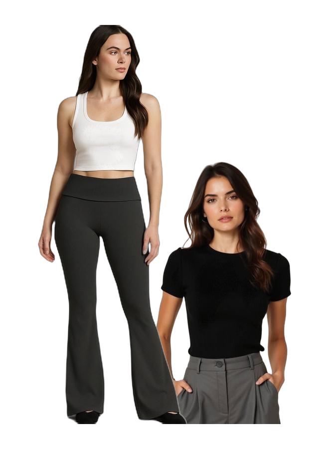 Soft Steps Set of 2 Flared Rib Trouser + Body Top Crew neck Black Size S - Image 1