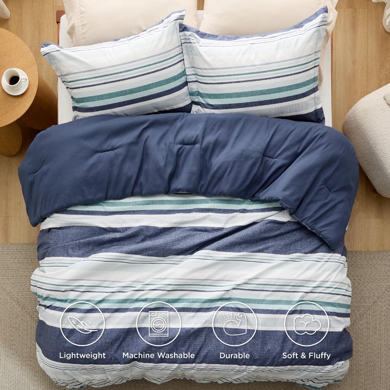 Bedsure مجموعة لحاف بيدشور لتوأم/توأم XL - مجموعة لحاف طويل إضافي للأولاد، فراش سكني مخطط، قطعتان، لحاف أزرق ناعم قابل للعكس وغطاء وسادة واحد - Image 4