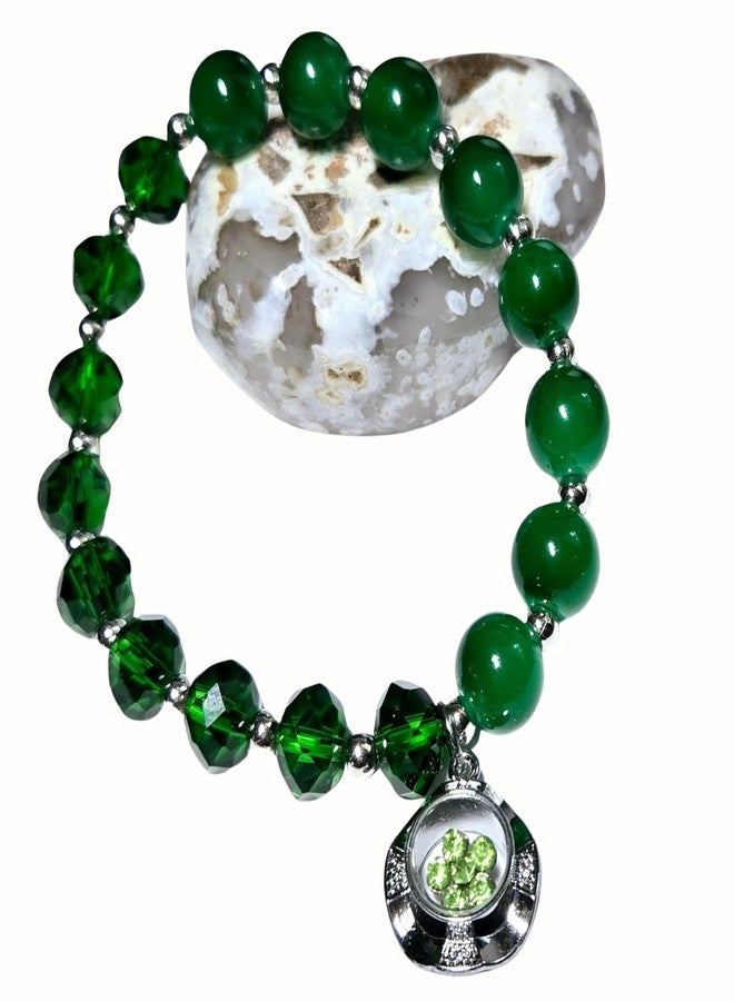 Linpeng Emerald Green Birthstone Bracelet, Glass Beaded Charm Bracelets For Women, Birthday Christmas Jewelry Gift, May, 1 pc - Image 2