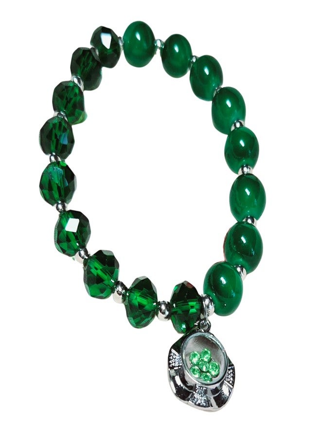 Linpeng Emerald Green Birthstone Bracelet, Glass Beaded Charm Bracelets For Women, Birthday Christmas Jewelry Gift, May, 1 pc - Image 1