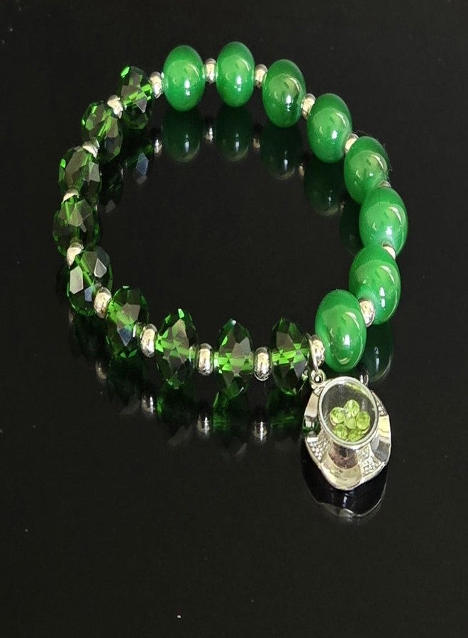 Linpeng Emerald Green Birthstone Bracelet, Glass Beaded Charm Bracelets For Women, Birthday Christmas Jewelry Gift, May, 1 pc - Image 3