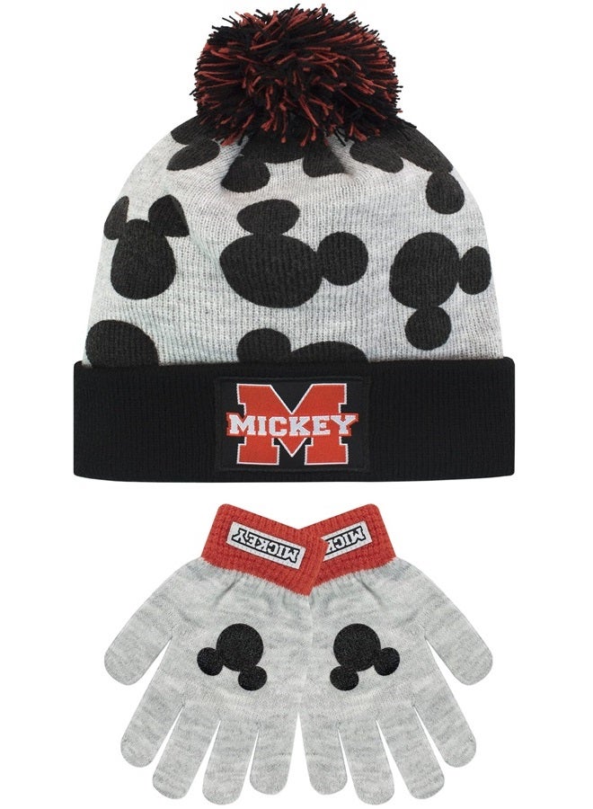 Disney طقم قبعة وقفازات شتوية للأطفال ميكي ماوس رمادي مقاس واحد - Image 1