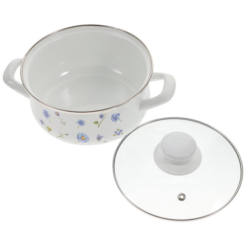 1 Set of Enamel Cooking Pot Retro Soup Pot Household Stew Pot Double-handle Cooking Pot - Image 5