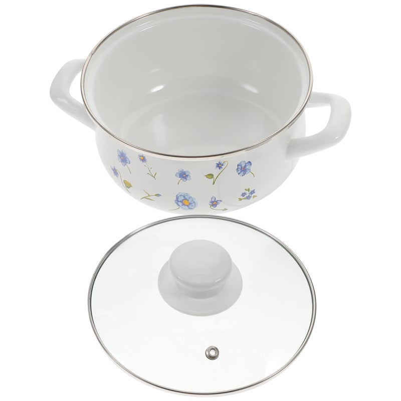 1 Set of Enamel Cooking Pot Retro Soup Pot Household Stew Pot Double-handle Cooking Pot - Image 3