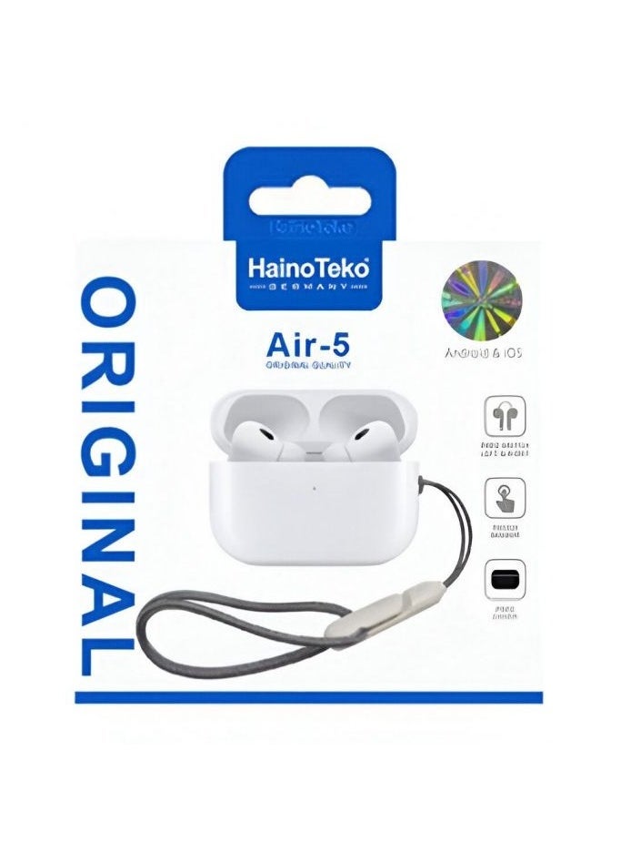 Haino Teko Wireless In-Ear Bluetooth Earphone With Free Silicone Cover & Secure Hook – Original Sound Quality Earbuds Compatible With iOS & Android Devices – White – Lightweight, Noise Isolating, Touch Control, Long Battery Life, Perfect For Music & Calls - Image 1