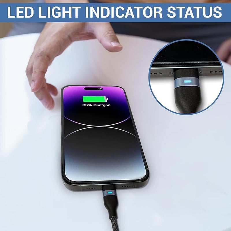 3ft USB to USB-C Cable, Double Braided, LED Light Indicator, Pure Copper, 120W, 6A, Fast Charging/Data Transfer, and Unmatched Durability, Data Nylon Braided Cable, Black - Image 4