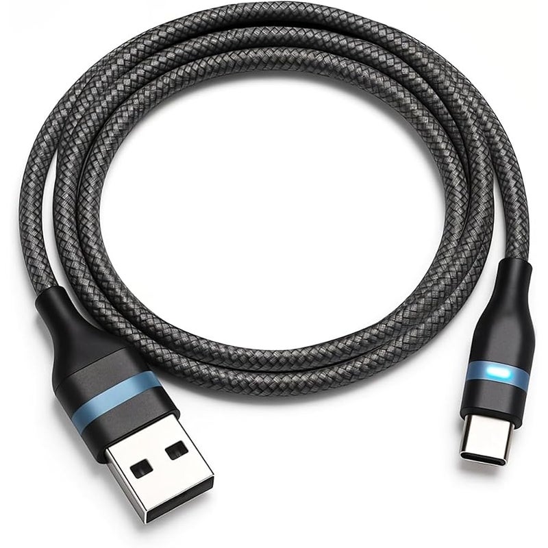 3ft USB to USB-C Cable, Double Braided, LED Light Indicator, Pure Copper, 120W, 6A, Fast Charging/Data Transfer, and Unmatched Durability, Data Nylon Braided Cable, Black - Image 1