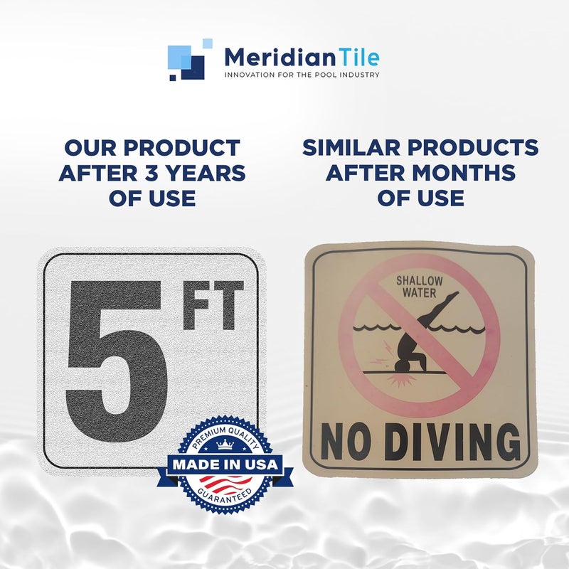 Aquatic Custom Tile , 5FT Pool Depth Markers, 6x6 Inches Vinyl Pool Stickers, Swimming Pool Number Markers, Pool Safety Signage, Adhesive Pool Depth Markers Stickers for Decks, Made in USA - (1 Pack) - Image 4