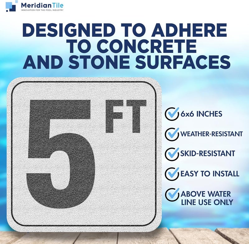Aquatic Custom Tile , 5FT Pool Depth Markers, 6x6 Inches Vinyl Pool Stickers, Swimming Pool Number Markers, Pool Safety Signage, Adhesive Pool Depth Markers Stickers for Decks, Made in USA - (1 Pack) - Image 2
