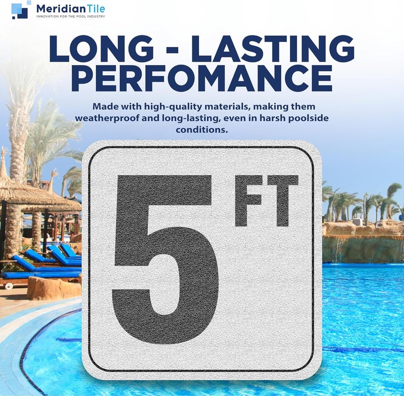 Aquatic Custom Tile , 5FT Pool Depth Markers, 6x6 Inches Vinyl Pool Stickers, Swimming Pool Number Markers, Pool Safety Signage, Adhesive Pool Depth Markers Stickers for Decks, Made in USA - (1 Pack) - Image 3