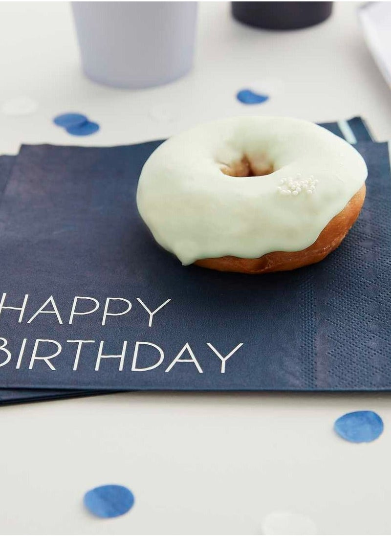 Ginger Ray Eco Paper Napkins - Happy Birthday - Navy & Light Blue - Image 1