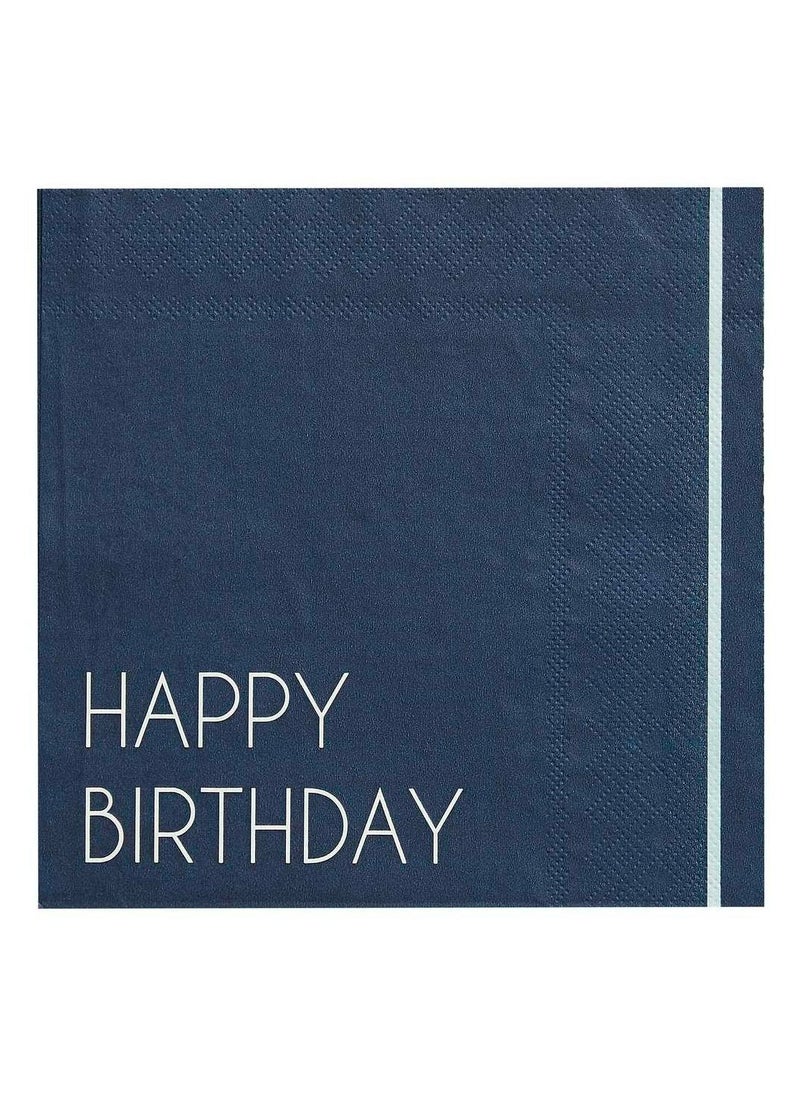 Ginger Ray Eco Paper Napkins - Happy Birthday - Navy & Light Blue - Image 3