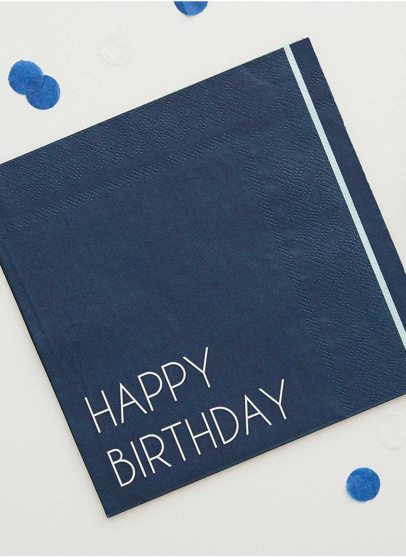Ginger Ray Eco Paper Napkins - Happy Birthday - Navy & Light Blue - Image 2