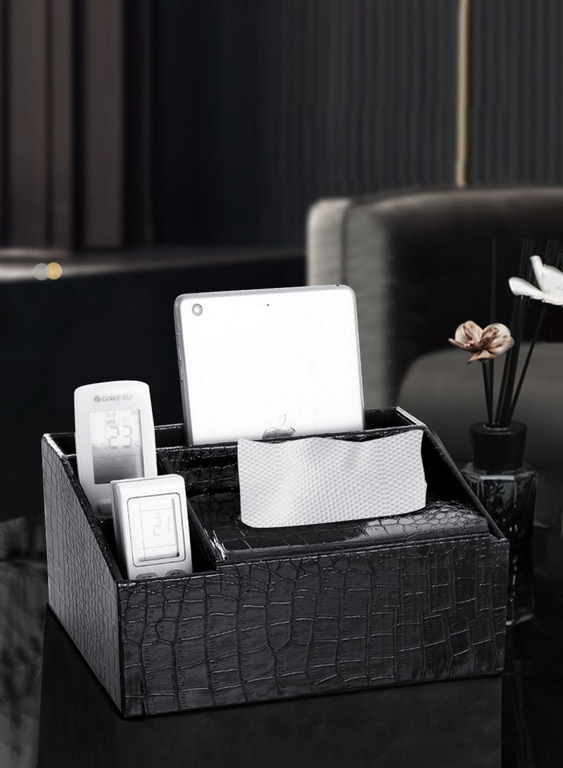 بيروي "منضدة أنيقة متعددة الوظائف 4 في 1 - صندوق مناديل جلدى متعدد الاستخدامات للمنزل والمكتب والسيارة (تصميم راقي)" - Image 1