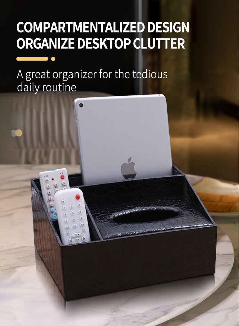 بيروي "منضدة أنيقة متعددة الوظائف 4 في 1 - صندوق مناديل جلدى متعدد الاستخدامات للمنزل والمكتب والسيارة (تصميم راقي)" - Image 4
