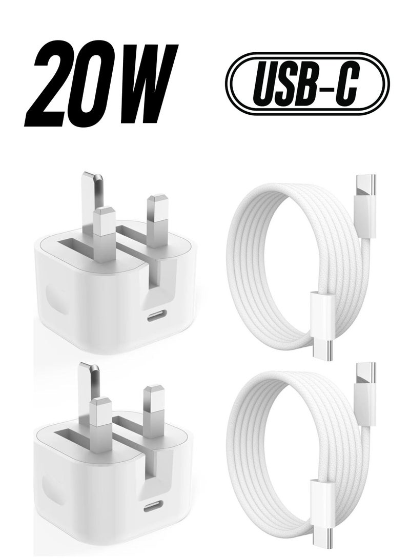 MFi Certified iPhone 15 Fast Charger – 2-Pack 20W USB-C Power Adapter with Extra-Long 2M USB-C Cable for iPhone 15/15 Pro/15 Pro Max, iPad Pro/Air/Mini  - Image 1