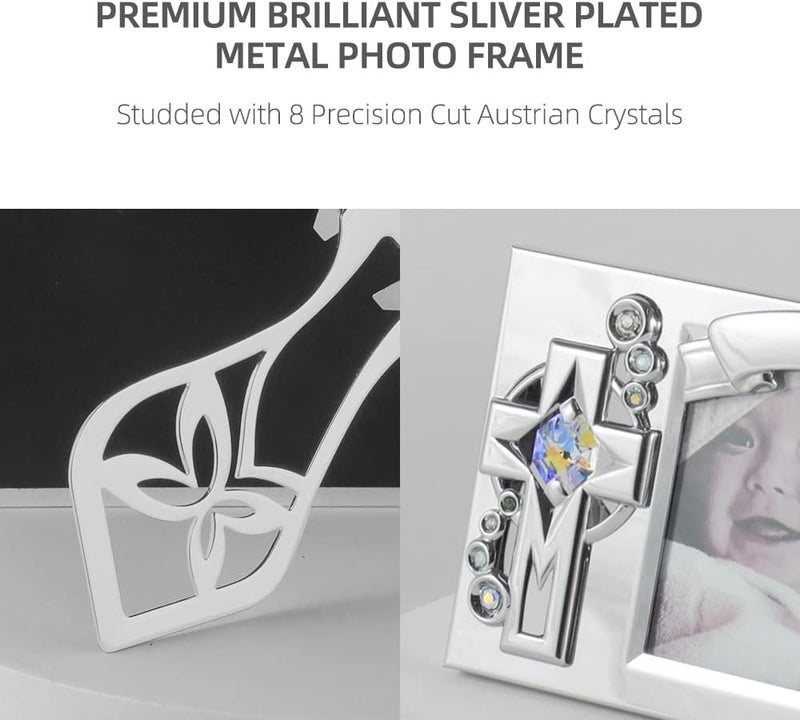 Crystocraft Picture Frames Baptism Picture Frame Cross with Brilliant Cut Austrian Crystal Studded Baby Memories Frame Keepsake Baby Frame Photo Frame 551 X 314 Inch - Image 5